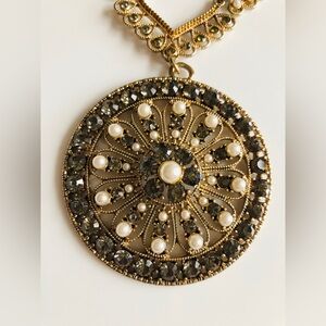 American Glamour Gold Pearls and Smoke Hollywood Regency  Necklace